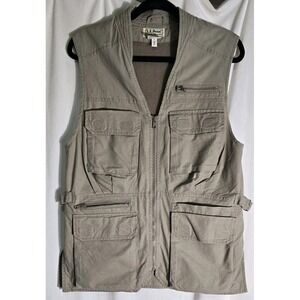 LL Bean Fishing Vest Womens Small Tropic Weight 100% Cotton Sleeveless Beige Vtg